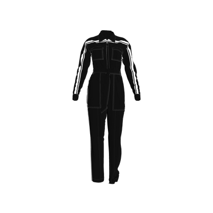 Black & White Lightweight Organic Cotton Flannel MotoStripe™ Jumpsuit