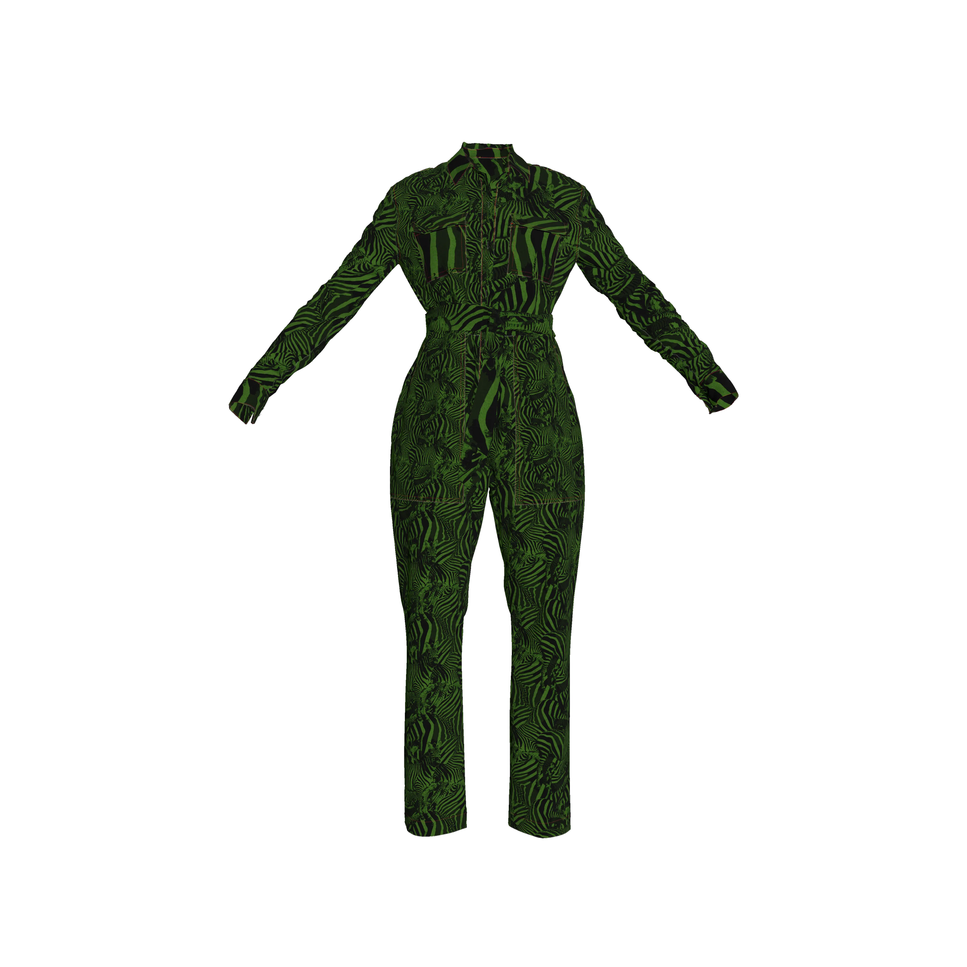 Green Zebra Button Jumpsuit