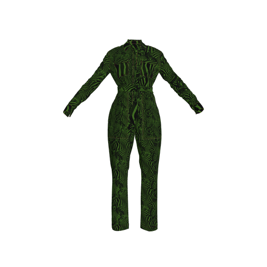 Green Zebra Button Jumpsuit