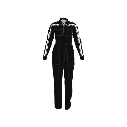Black & White Lightweight Organic Cotton Flannel MotoStripe™ Jumpsuit