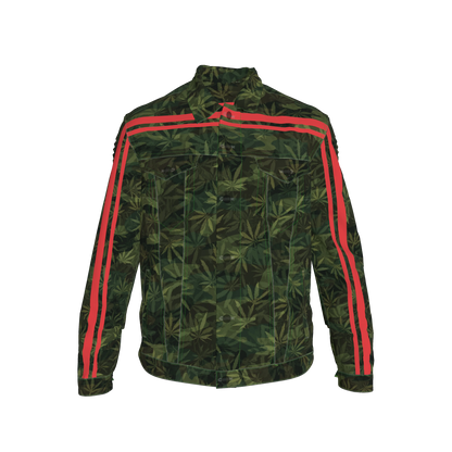 🌿Green Leaf Red MotoStripe™ Men's Jean Jacket