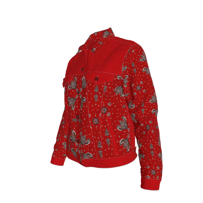 Red Bandana Faux Knit Women's Jean Jacket 