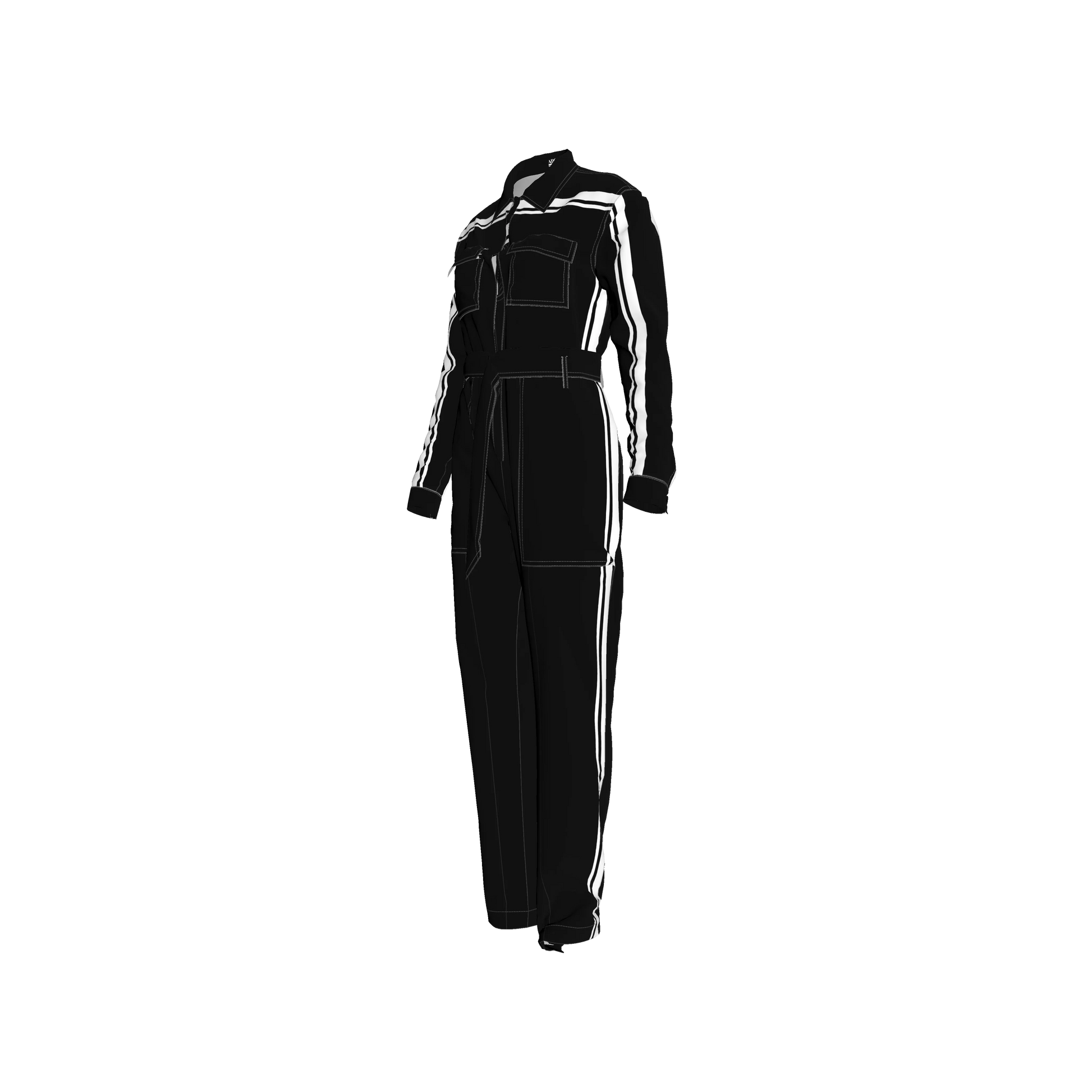 Black & White Lightweight Organic Cotton Flannel MotoStripe™ Jumpsuit