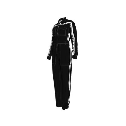 Black & White Lightweight Organic Cotton Flannel MotoStripe™ Jumpsuit