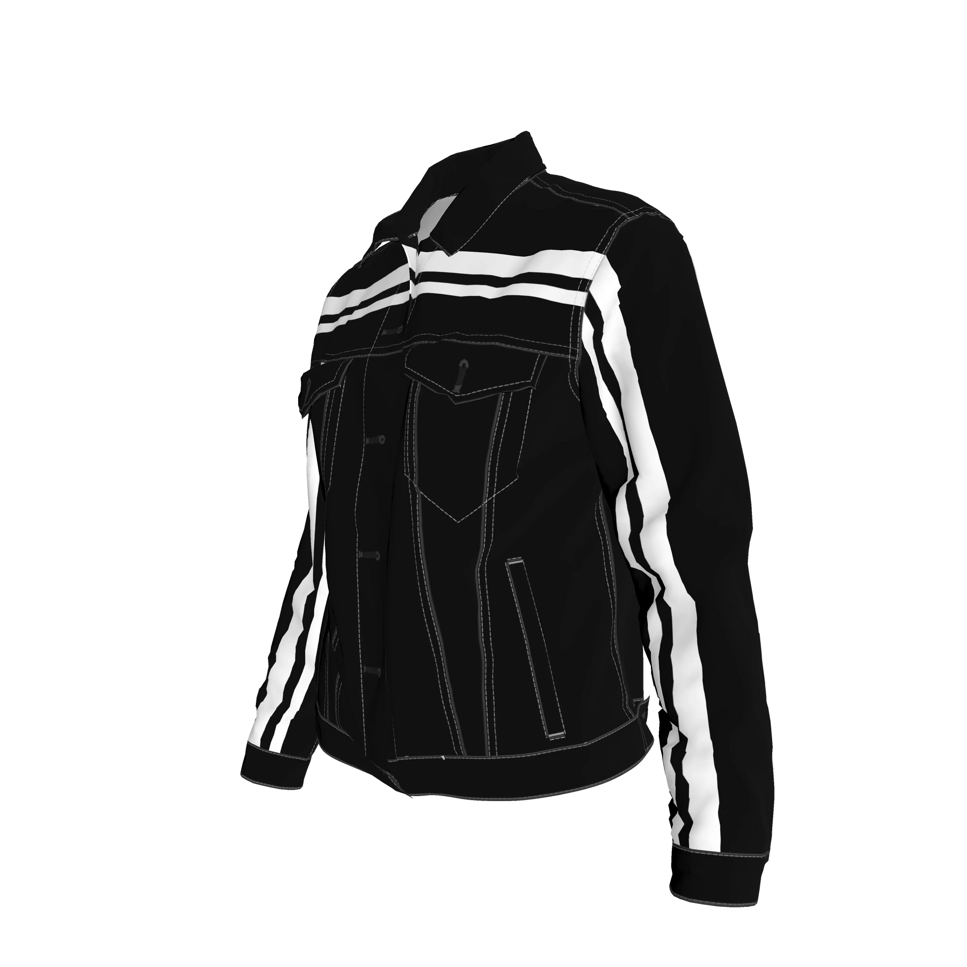 Black and White Stripe Women's Jean Jacket