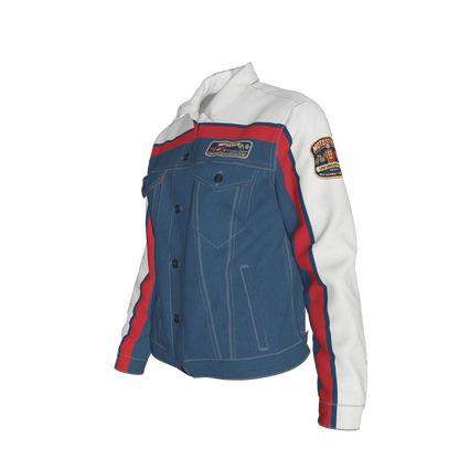 Retro MotoStripe™ Jean Jacket – Red, White & Blue
