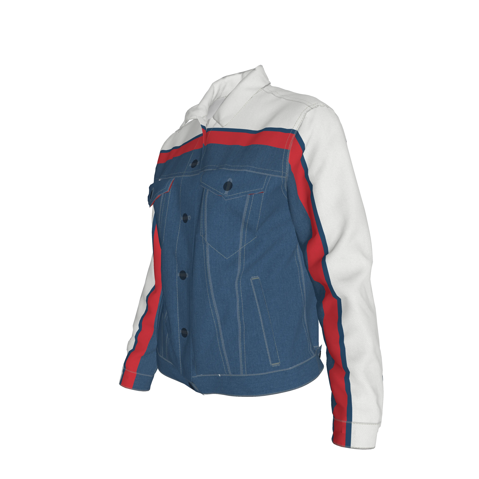 Retro MotoStripe™ Jean Jacket – Red, White & Blue