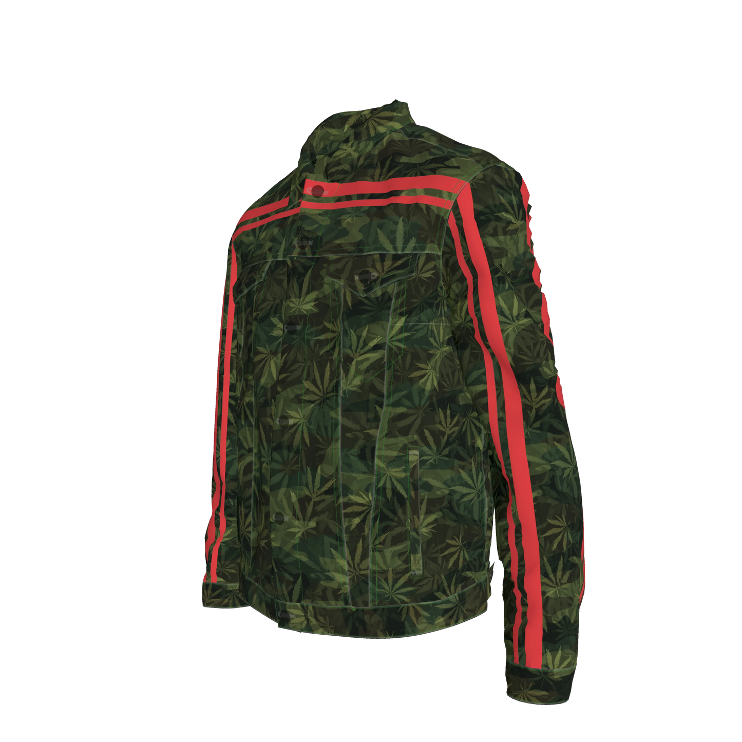 🌿Green Leaf Red MotoStripe™ Men's Jean Jacket