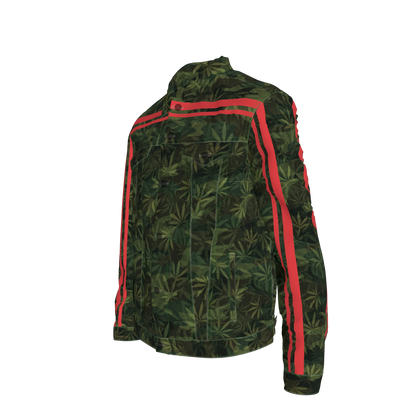 🌿Green Leaf Red MotoStripe™ Men's Jean Jacket