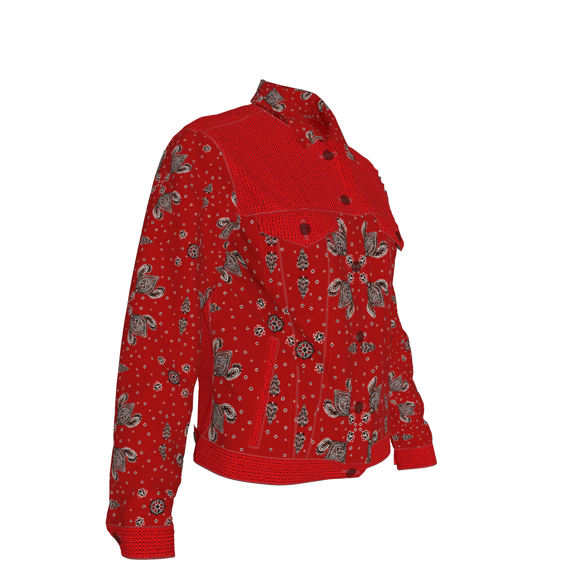 Red Bandana Faux Knit Women's Jean Jacket 