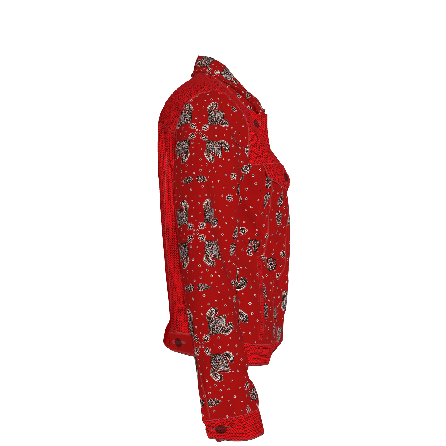 Red Bandana Faux Knit Women's Jean Jacket 