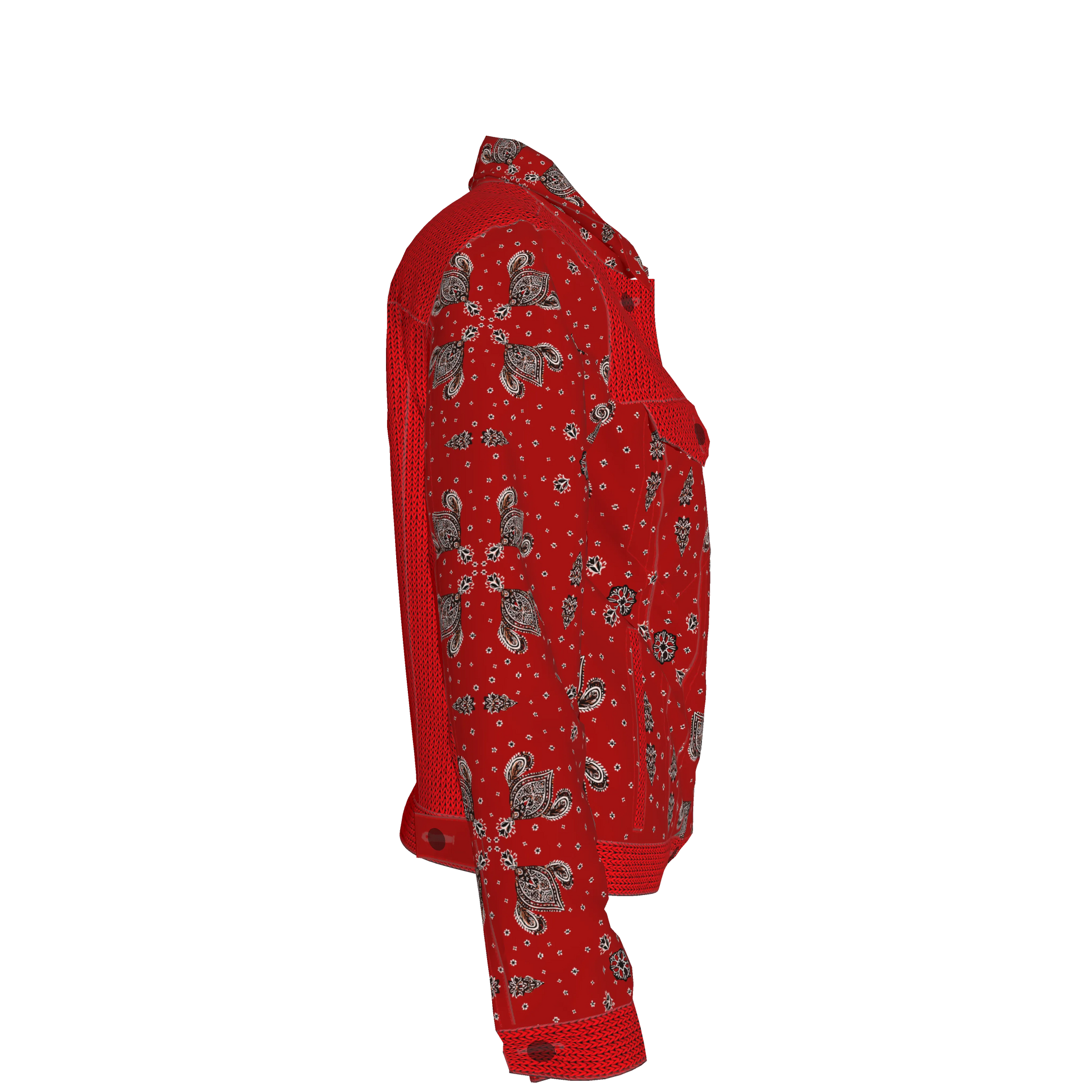 Red Bandana Faux Knit Women's Jean Jacket 