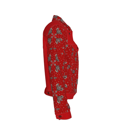 Red Bandana Faux Knit Women's Jean Jacket 