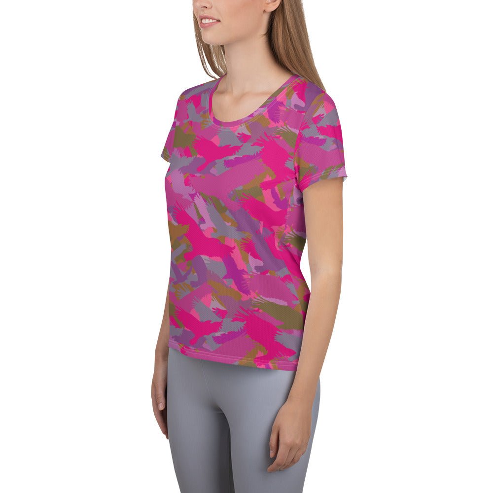 Women's Bald Eagle Camo in Pinks and Purples Athletic T - shirt - Alfano Dry Goods