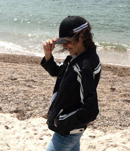 Black + White MotoStripe™ Women's Jean Jacket ⚫⚪ 🏁