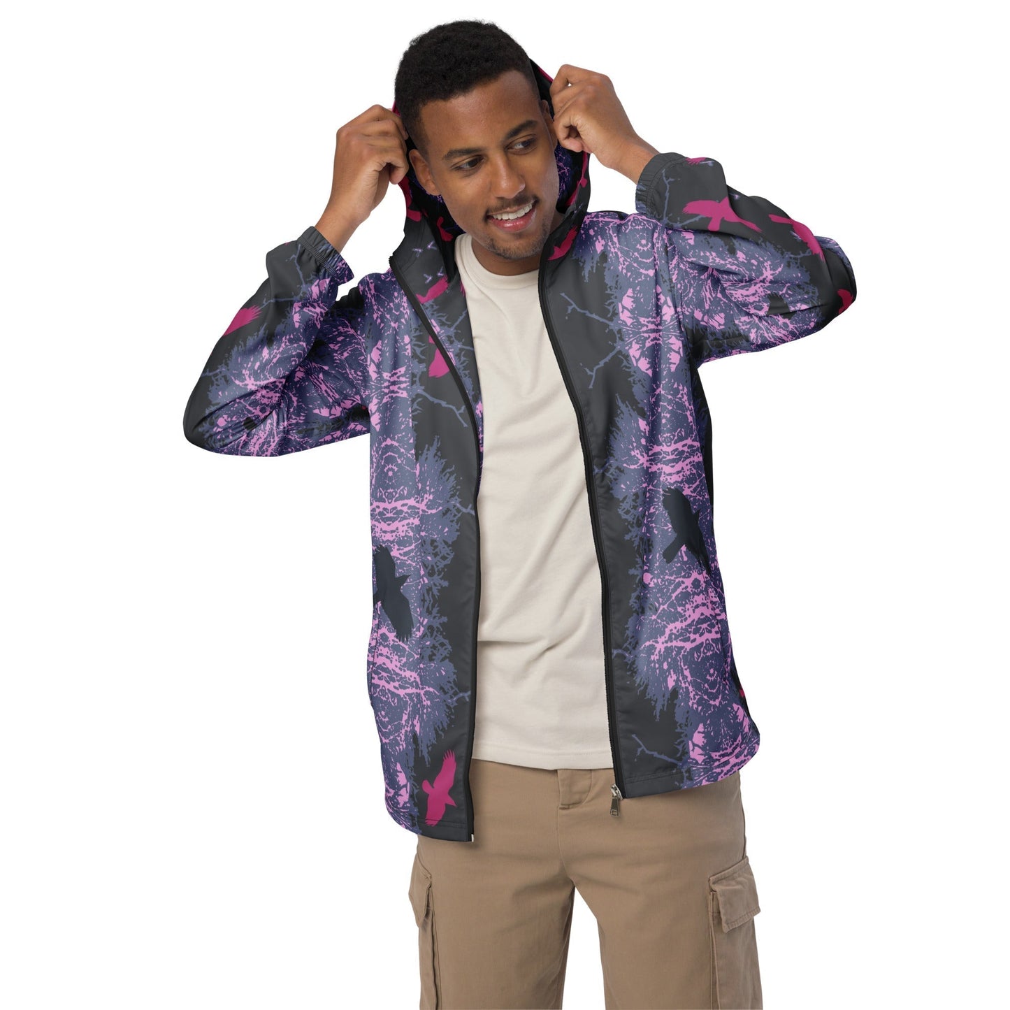 Crows in Flight - Men’s (Unisex) windbreaker - Scandal Pink - Alfano Dry Goods