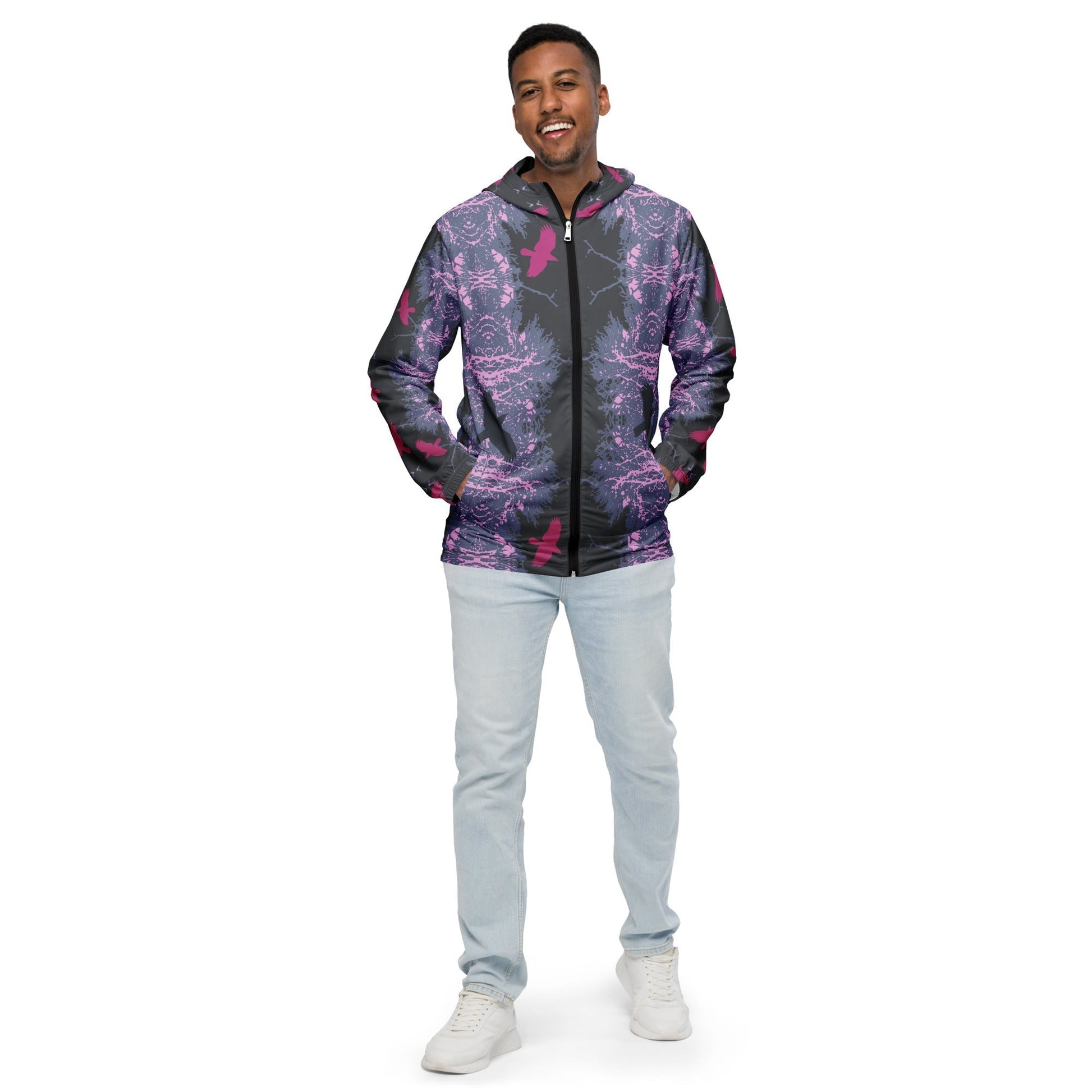 Crows in Flight - Men’s (Unisex) windbreaker - Scandal Pink - Alfano Dry Goods