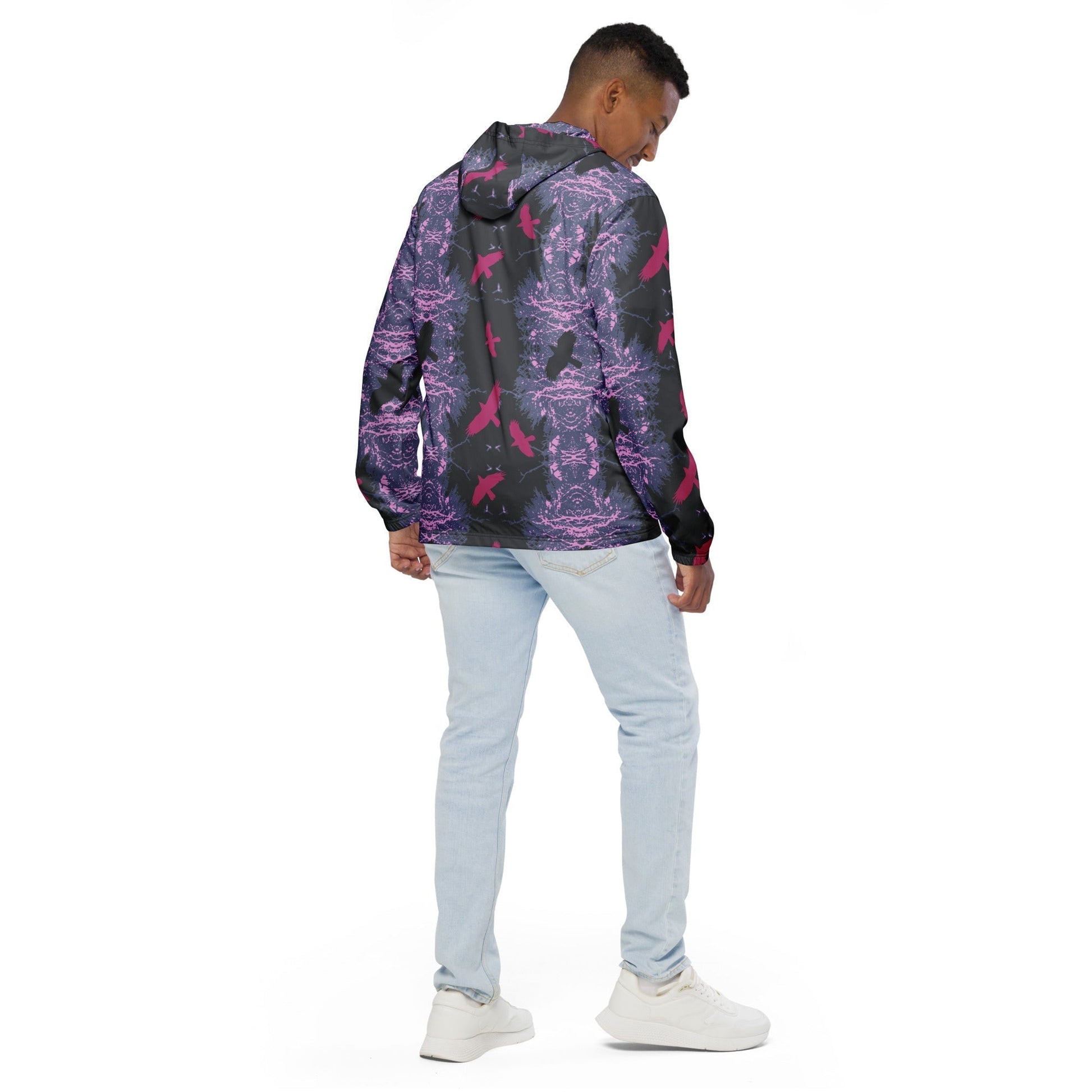 Crows in Flight - Men’s (Unisex) windbreaker - Scandal Pink - Alfano Dry Goods